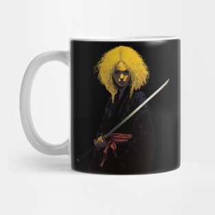 Ninja Queen: Retro Anime Warrior in Black & Yellow Mug